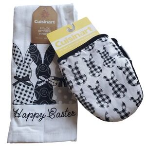 Cuisinart Easter Bunny Kitchen Towel 2PK Mini Oven Mitt 2PK Black Buffalo Plaid